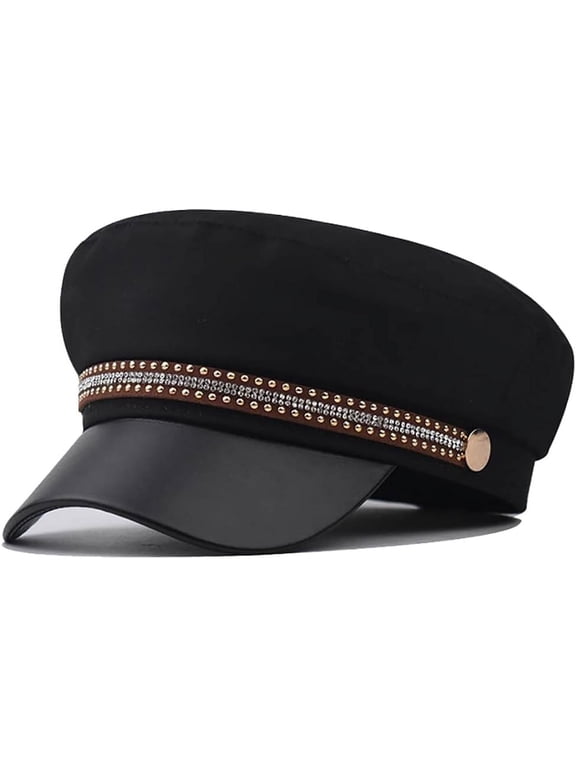 Retro Women's Fiddler Cap Newsboy Hat Visor Berets with Rhinestone Chain Fall Outdoor Flat Paperboy Hats