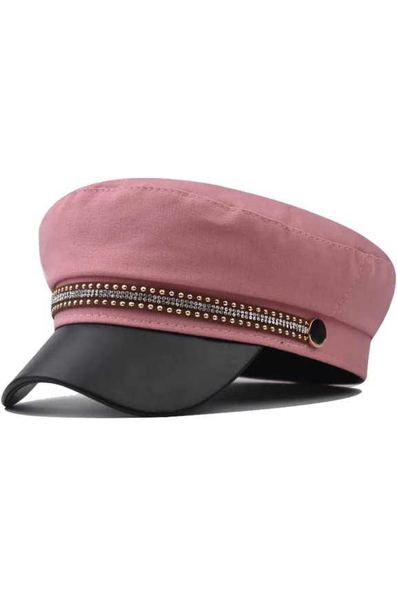 Retro Women's Fiddler Cap Newsboy Hat Visor Berets with Rhinestone Chain Fall Outdoor Flat Paperboy Hats