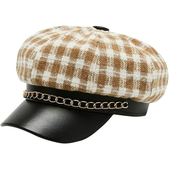 YooGuoGuo Retro Women's Fiddler Cap Newsboy Hat Visor Berets with Rhinestone Chain Fall Outdoor Flat Paperboy Hats