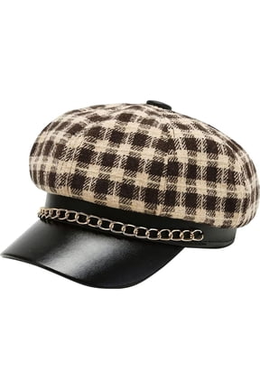Retro Women's Fiddler Cap Newsboy Hat Visor Berets with Rhinestone Chain Fall Outdoor Flat Paperboy Hats