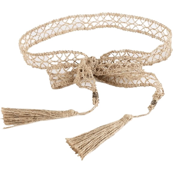 YooGuoGuo Retro cotton and linen woven waistband for women, Bohemian hollow tassel waist chain decorative skirt belt