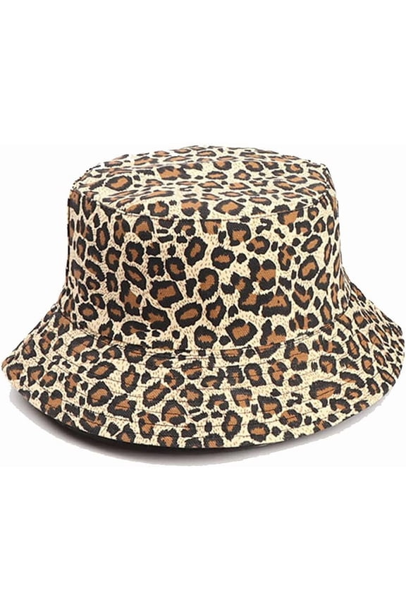 Reversible Leopard Bucket Hat Fisherman Cap Packable Sun Hat for Women Men