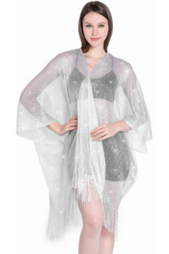 Shawls and Wraps for Evening Dresses Party Cape Fringe Sparkle Cardigan Metallic Wedding Cover Up for Women and Bride