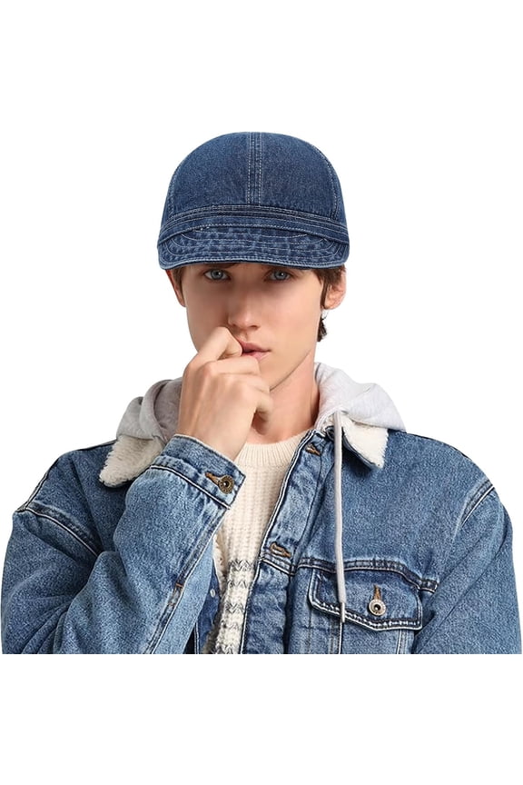 Short Brim Baseball Cap 100% Denim Cotton Caps Classic Dad Cap for Men Women Unstructured Flat Bill Hat Snapback Caps