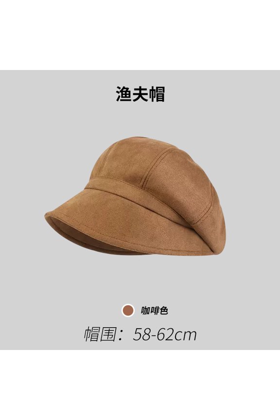 Short -Eaves Fisherman Hat Autumn And Winter Literary Retro Basin French Elegant Beret Octa Hat Suede Pile Hat