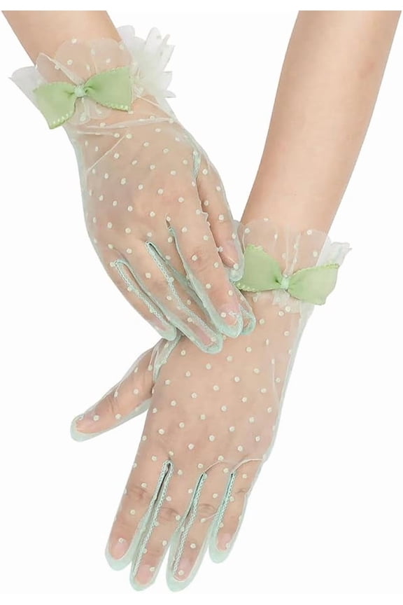 Short Polka Dot Lace Gloves Bow Mesh Tea Party Gloves for Women Wedding Bridal Gloves Hallowmas Prom Costume