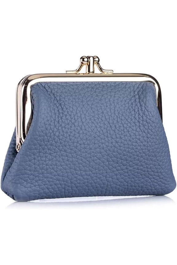 Small Wallet for Women Vintage Leather Coin Purse Compact Kiss Lock Card Case Daily Change Pouch with 2 Pockets