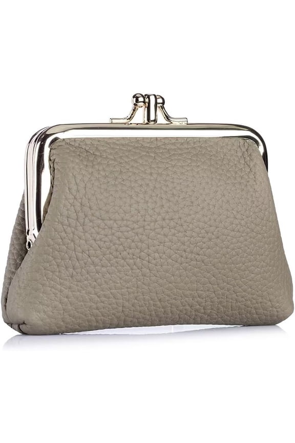 Small Wallet for Women Vintage Leather Coin Purse Compact Kiss Lock Card Case Daily Change Pouch with 2 Pockets