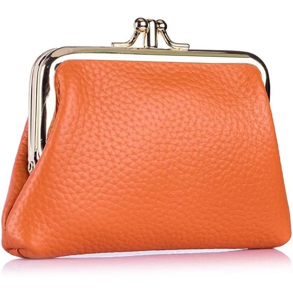 YooGuoGuo Small Wallet for Women Vintage Leather Coin Purse Compact Kiss Lock Card Case Daily Change Pouch with 2 Pockets