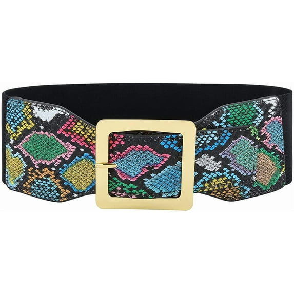 YooGuoGuo Snakeskin Wide Elastic Belt for Women Dress Waist Belts PU Leather Stretchy Wide Waist Cinch Belt Waistband Costume