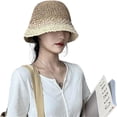thumbnail image 1 of YooGuoGuo Straw Beach Straw Sun Hat Women Summer Crochet Colorful Rainbow Striped Bucket Hat Knit Woven Contrast Gradient Floppy Cap, 1 of 5