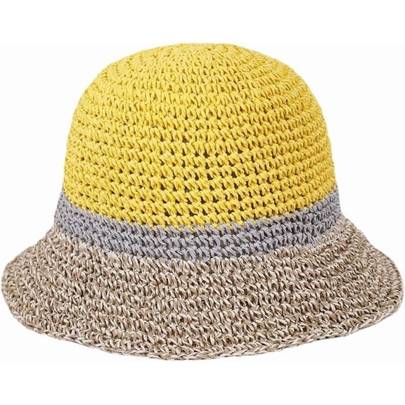 YooGuoGuo Straw Beach Straw Sun Hat Women Summer Crochet Colorful Rainbow Striped Bucket Hat Knit Woven Contrast Gradient Floppy Cap