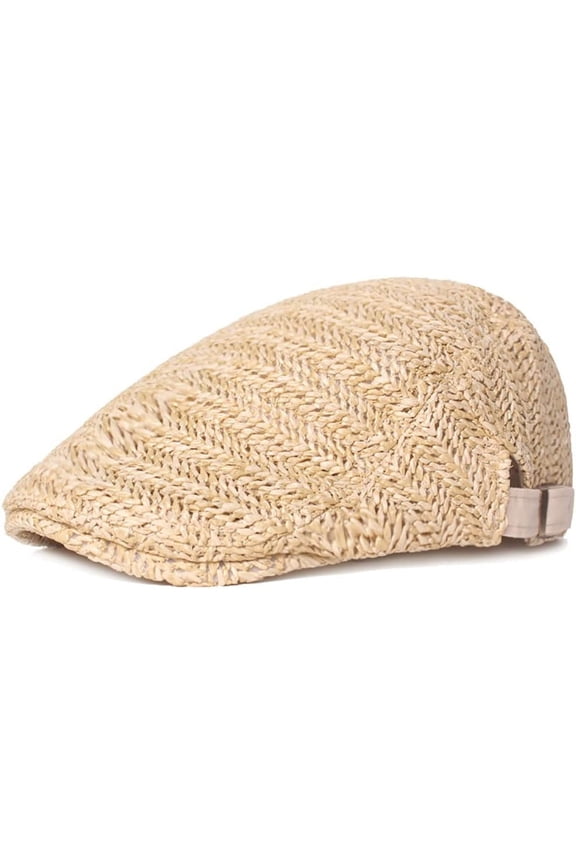 Straw Beret Newsboy Hats for Women Men Summer Beach Mesh Flat Cap Solid Plain Sun Hat Adjustable