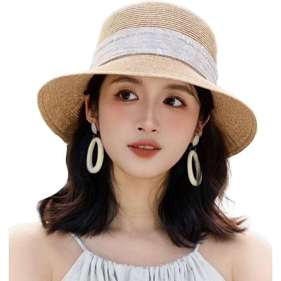YooGuoGuo Stylish Straw Hats for Women Sun Protection Floppy Beach Hat with Decorative Bow Elegant Summer Cloche Hat for Resort Travel