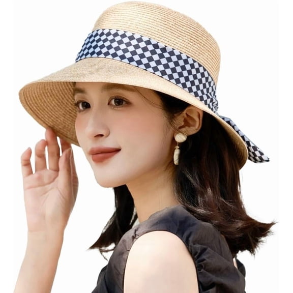 YooGuoGuo Stylish Straw Hats for Women Sun Protection Floppy Beach Hat with Decorative Bow Elegant Summer Cloche Hat for Resort Travel
