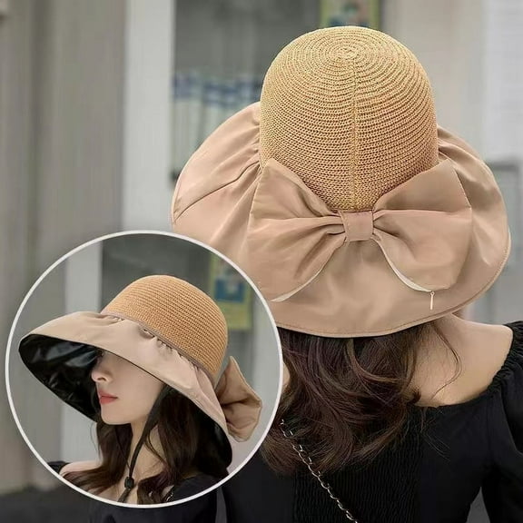 YooGuoGuo Summer Black Rubber Bow Shading Hat For Women, Japan And South Korea, UV Resistant Hat With Large Eaves To Cover Face And Sun Protection, Patchwork Cool Hat