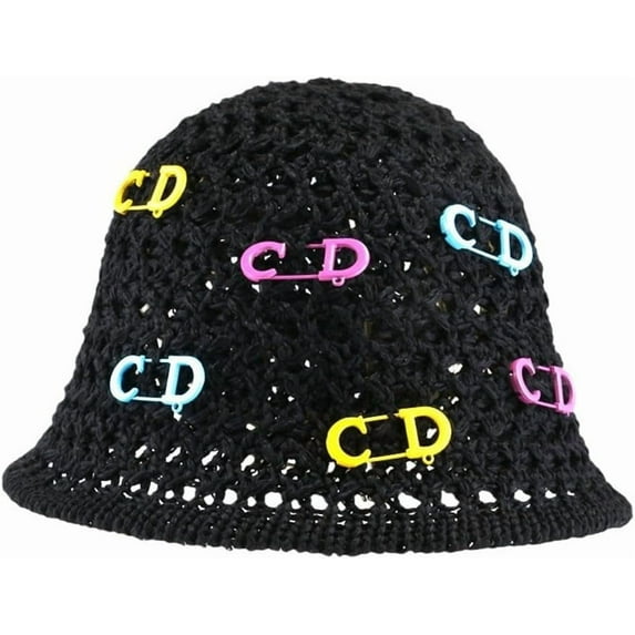 YooGuoGuo Summer Bucket Hats Women Straw Beach Hat Crochet Sun Hat Hollow Kint Handwoven Cute Colorful Pin Decoration Hats