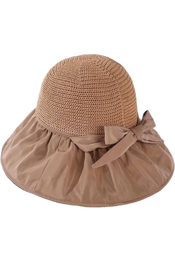 Sun Hats for Women Bow Bucket Hat Wide Brim Mesh UV Protection Hat for Beach Summer Packable Floppy Travel