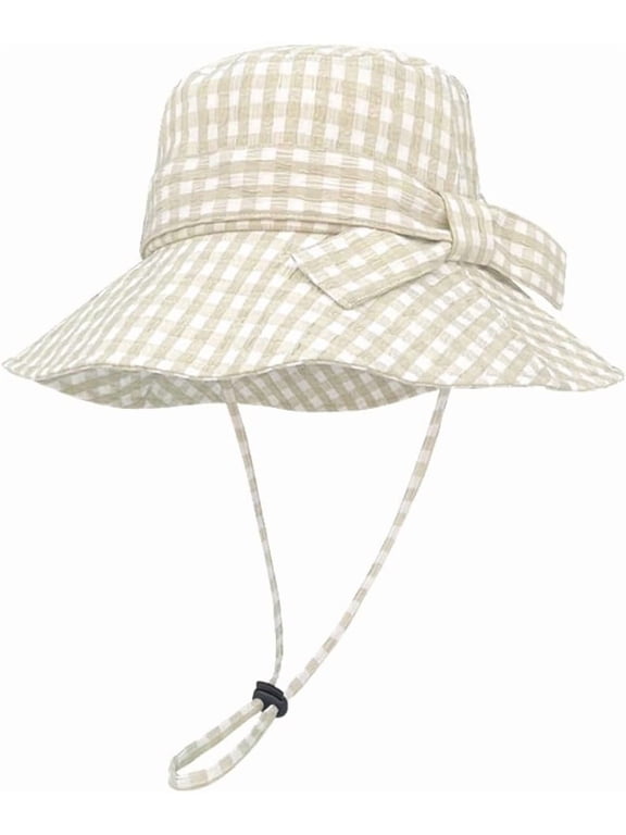 Sun Hats for Women Grid Bow-Tie Bucket Hat Visor Summer Beach Hat Uv Protection Wide Brim Foldable Outdoor Sun Caps