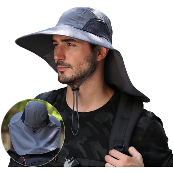 YooGuoGuo Sun Protection Hats for Men Women Wide Brim Fishing Hats with Neck Flap Quick Dry Breathable Safari Hiking Cap