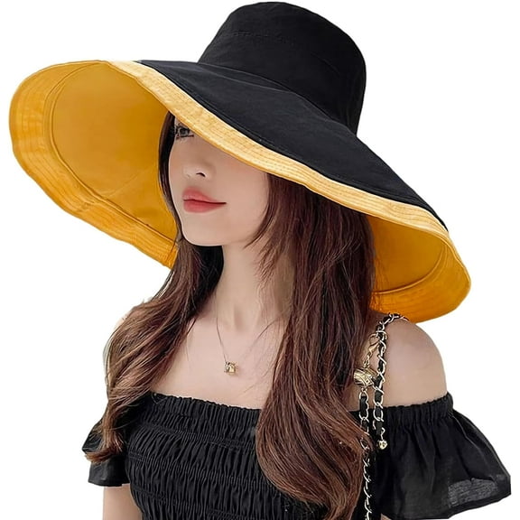 YooGuoGuo Super Wide Brim Women Sun Hat Cotton Floppy Packable Reversible Wired Edge Hats UV Protection Summer Beach Travel Garden