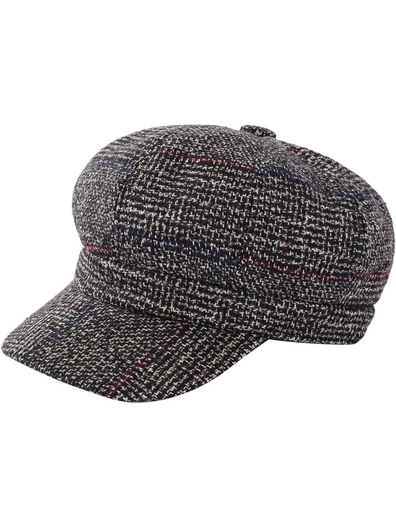 Thick Plaid Woolen Newsboy Cap Vintage Casual Visor Berets 8 Panel Paperboy Hats for Women Ladies