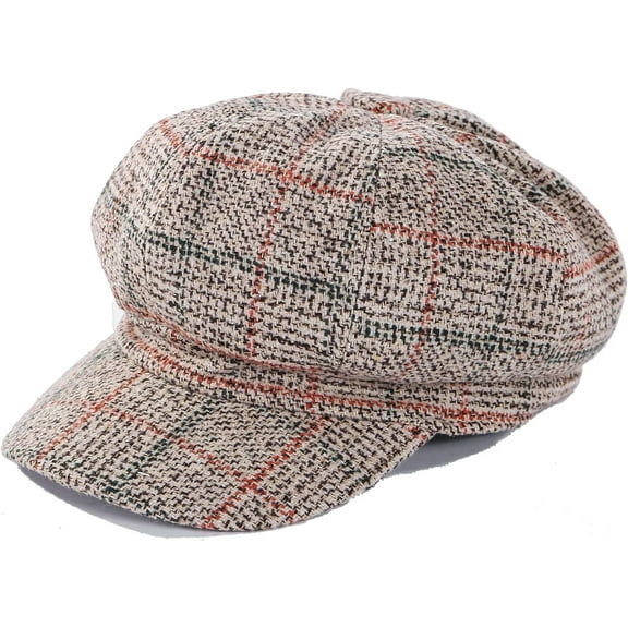 YooGuoGuo Thick Plaid Woolen Newsboy Cap Vintage Casual Visor Berets 8 Panel Paperboy Hats for Women Ladies