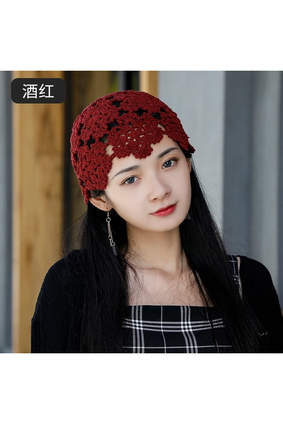 Thin Hollow Handmade Women's Hook Hat Woven Summer Bun Knitted Hat Spring And Autumn Lace Mesh Hat Beautiful Woolen Hat