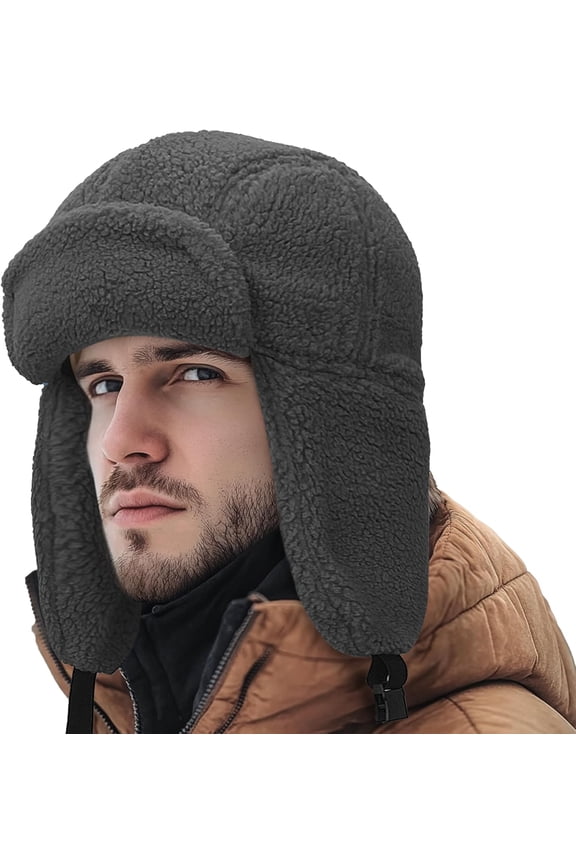 Trapper Hat Warm Fleece Winter Hat with Adjustable Chin Strap, Windproof Waterproof Ski Ushanka Hats for Cold Weather