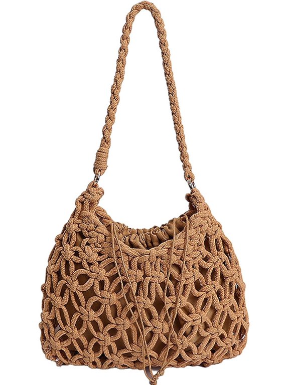 Unique Women Hollow Macrame Woven Shoulder Bag with Inner Liner,Summer Beach Shoulder Bag