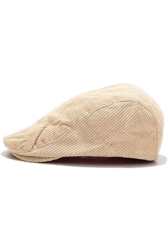 Unisex Corduroy Flat Newsboy Cap with Snap Button Vintage Driving Hat for Women Men