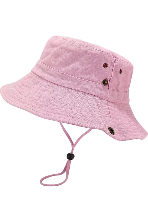 Unisex Cotton Boonie Hat Summer Outdoor Packable Fishing Bucket Hat Beach Sun Hat with String for Women Men