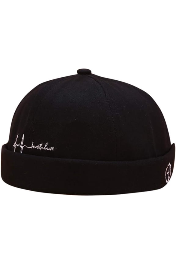 Unisex Embroidery Cotton Brimless Harbour Sailor Hats Casual Fashion No Visor Hip Hop Dome Caps Rolled Cuff Retro Docker Caps