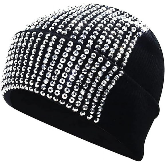 YooGuoGuo Unisex Shiny Bling Cuffed Beanie with Rhinestone for Men Women Winter Knit Soft Hat Stretchy Skull Cap Beige
