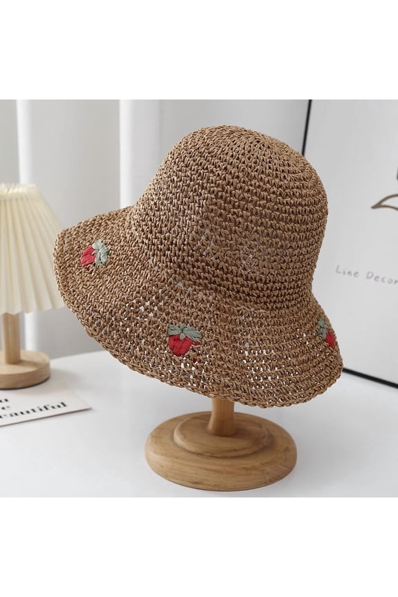 Version Of Summer Strawberry Woven Fisherman Hat For Women, Fresh And Fashionable, Versatile Straw Hat For Beach, UV Resistant Beach Hat