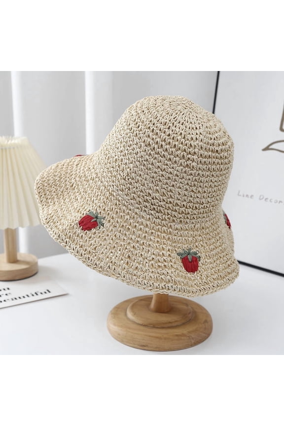 Version Of Summer Strawberry Woven Fisherman Hat For Women, Fresh And Fashionable, Versatile Straw Hat For Beach, UV Resistant Beach Hat