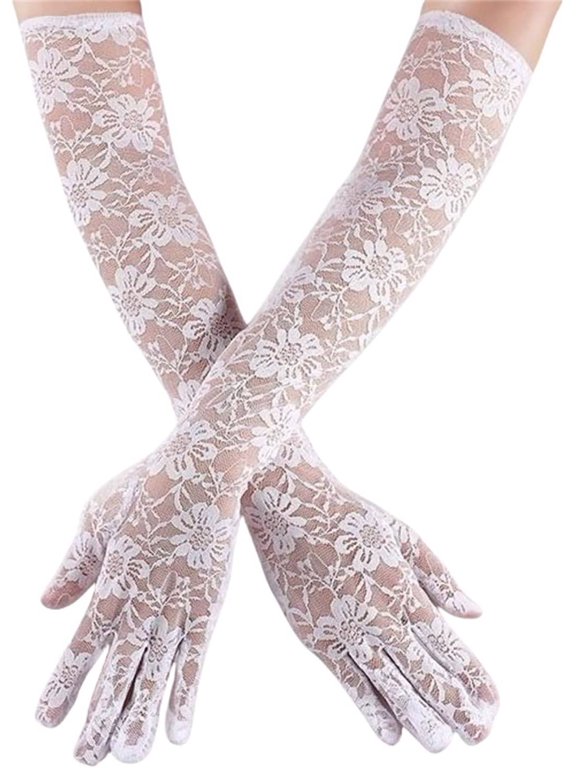 Victorian Lace Gloves Women Long Full Finger Sheer Mesh Elbow Length Goth 90s Dressy Punk