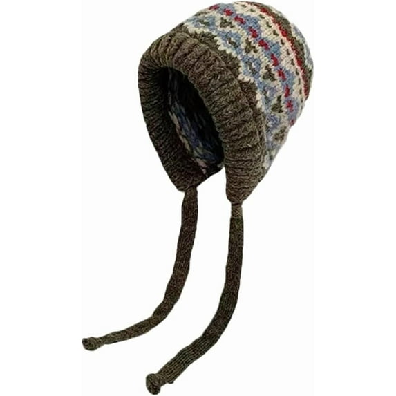 YooGuoGuo Warm Knitted Earflap Beanie Hat for Women Chunky Winter Trapper Hat Vintage Stretch Skull Cap with Drawstring