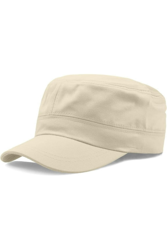 Washed Cotton Basic Cadet Army Cap Everyday Military Style Hat Vintage Flat Top Cap
