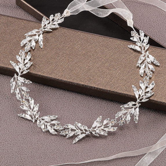 YooGuoGuo Wedding Headband Leaf Crystal Wedding Headpiece Bridal Rhinestone Hair Accessories for Brides Wedding Hair Vine (Silver)