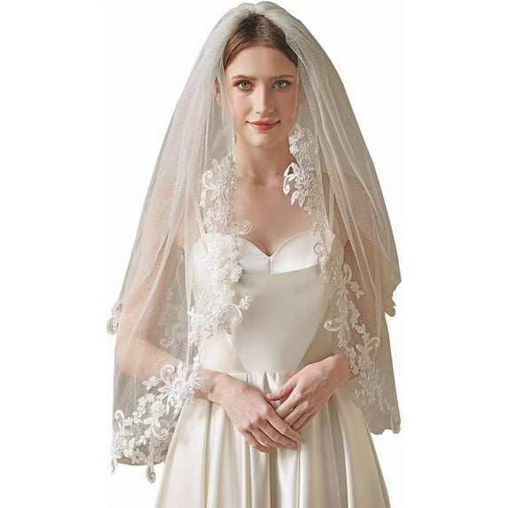 YooGuoGuo Wely 2 T Fingertip Length Glitter Tulle Lace Wedding Bridal Veil With Metal Comb F34