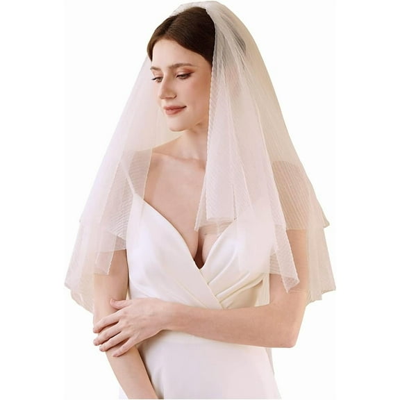 YooGuoGuo Wely 2 Tier Pleated Tulle Wedding Bridal Veil With Metal Comb F26