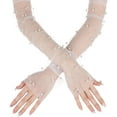 thumbnail image 1 of YooGuoGuo White Lace Sheer Gloves, Tulle Gloves, Bridal Gloves with Pearl for Wedding, Fingerless Gloves for Women Girls Long Elbow Wedding Gloves for Tea Opera Party Hallowmas Costume, 1 of 9