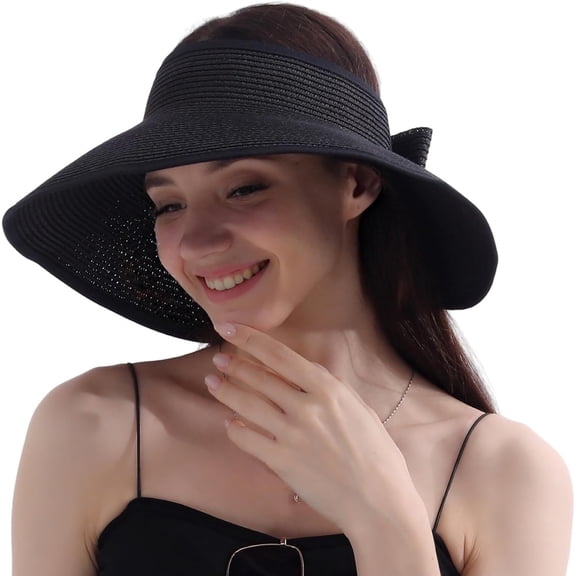 YooGuoGuo Wide Brim Straw Sun Hats for Women Summer Beach Vacation Essential Foldable Packable with Ponytail Design Perfect for Travel.