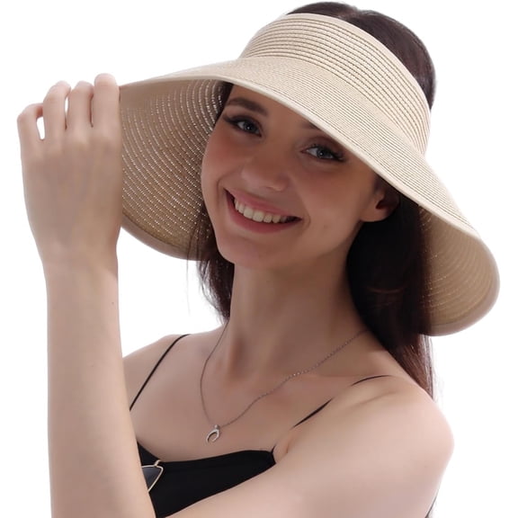 YooGuoGuo Wide Brim Straw Sun Hats for Women Summer Beach Vacation Essential Foldable Packable with Ponytail Design Perfect for Travel.