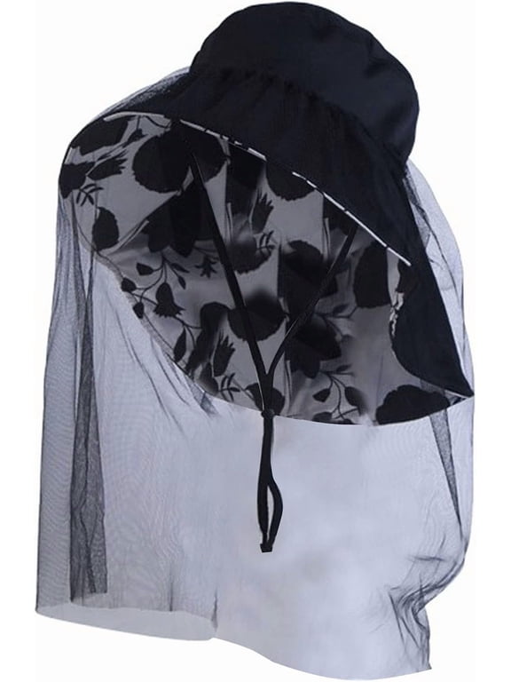 Wide Brim Sun UV Protection Sunhat with Mesh Veil Head Net Hat