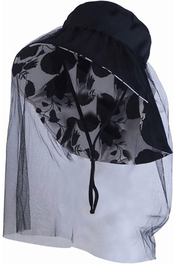 Wide Brim Sun UV Protection Sunhat with Mesh Veil Head Net Hat
