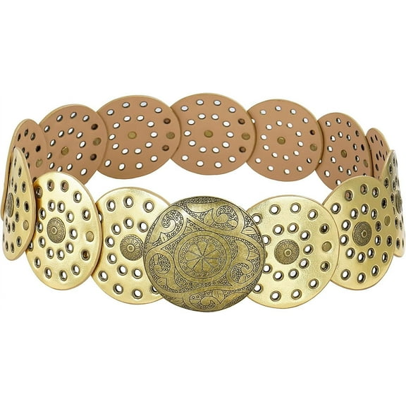 YooGuoGuo Wide Disc Belt for Women Vintage Leather Hollow Out Round Belt Western Waist Belt