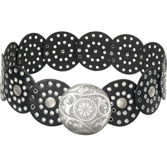 YooGuoGuo Wide Disc Belt for Women Vintage Leather Hollow Out Round Belt Western Waist Belt