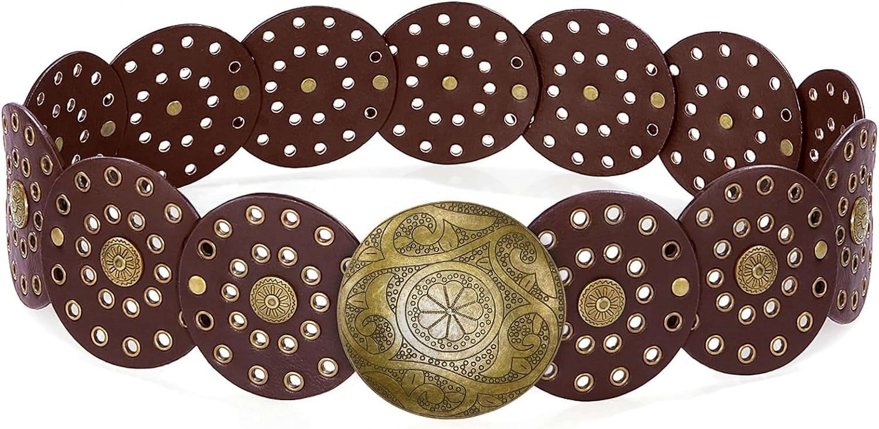 YooGuoGuo Wide Disc Belt for Women Vintage Leather Hollow 